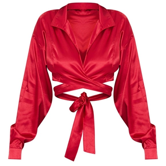 Satin Tie Waist Crop Top - Holiday Party Glam - Size M - Picture 2 of 3